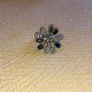 Ladies size 7 silver tones back and crystal costume ring